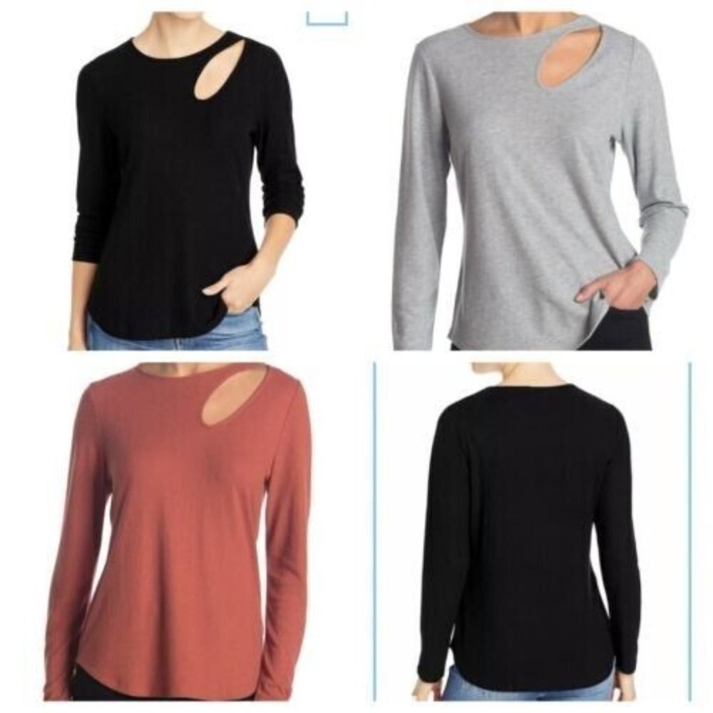 Nordstrom Status by CHENAULT Knit Cutout Top Casual $59 NEW long sleeves - Picture 2 of 2